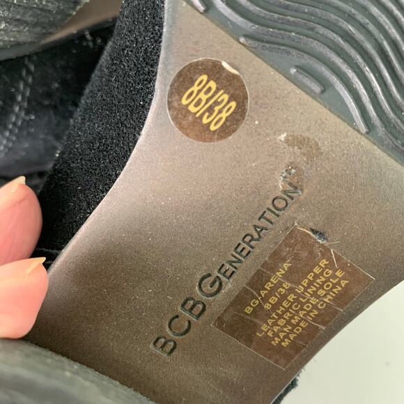 BCBGeneration Size 8 Merryl Black Genuine Suede Tall Wedge Chain Link Boots - Picture 11 of 11